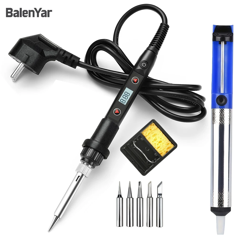BalenYar 80W soldering iron kit, temperature control 180-520 ° C, 5 soldering iron tips,Bracket，in compliance with EU standards
