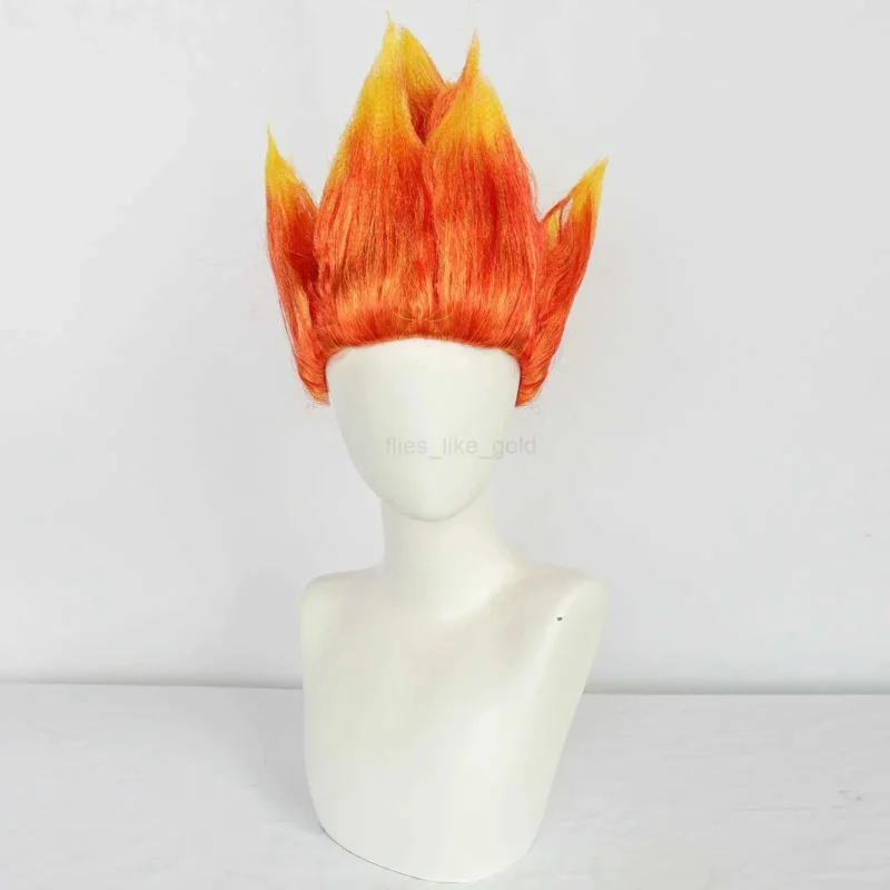 

12 inch Spiky short angry mens wig two tone orange and yellow fashionable flame role-playing wig used for Halloween parties Than