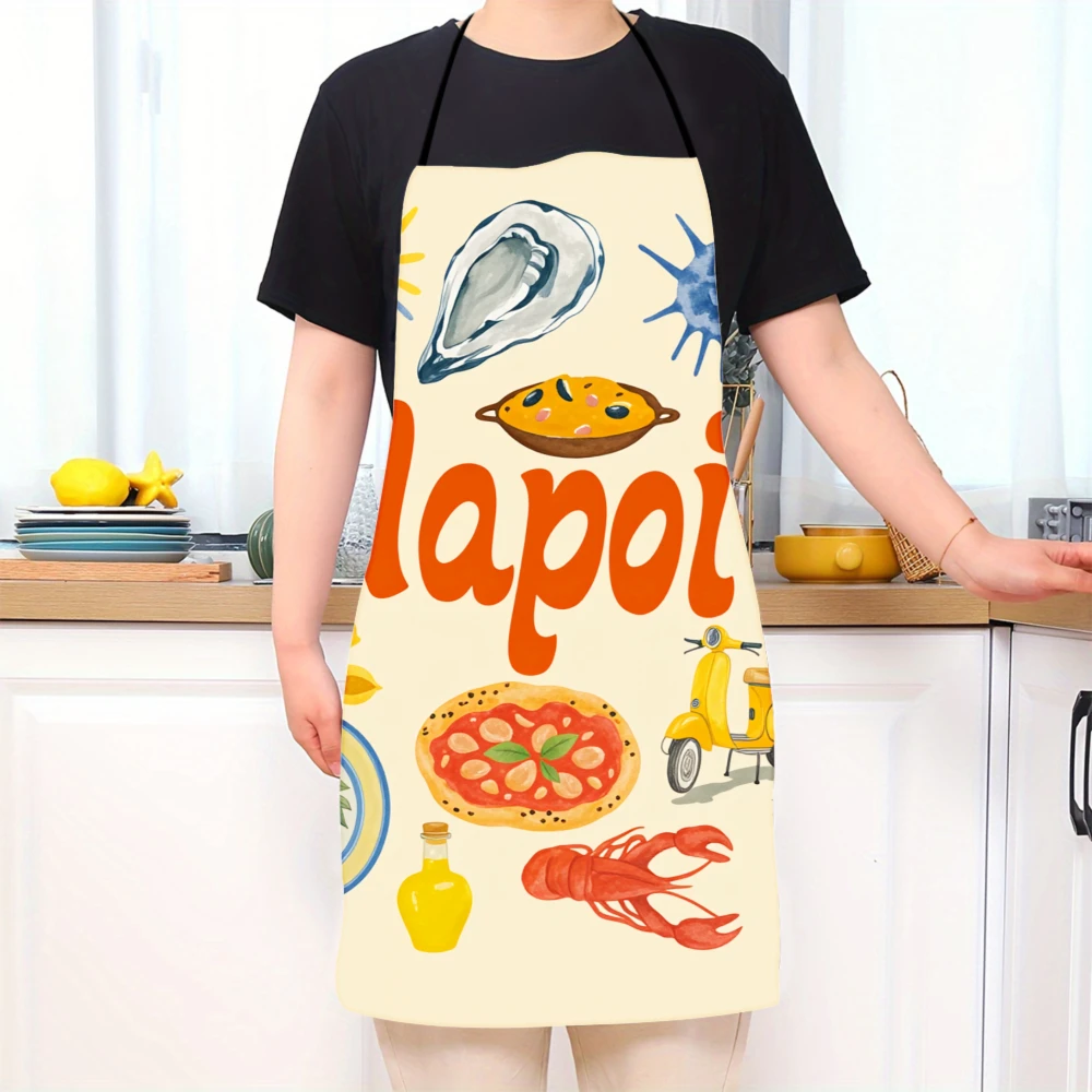 Napoli Themed Apron With Pizza Seafood And Italian Landmarks Design For Cooking And Kitchen Use