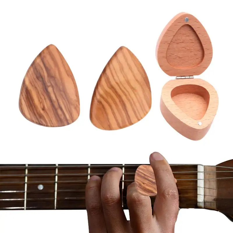 Bass Guitar Picks 3x Picks Set Guitar Plectrums With Storage Box Heart Shape Guitar Accessories Wooden Electric Guitar Plectrum