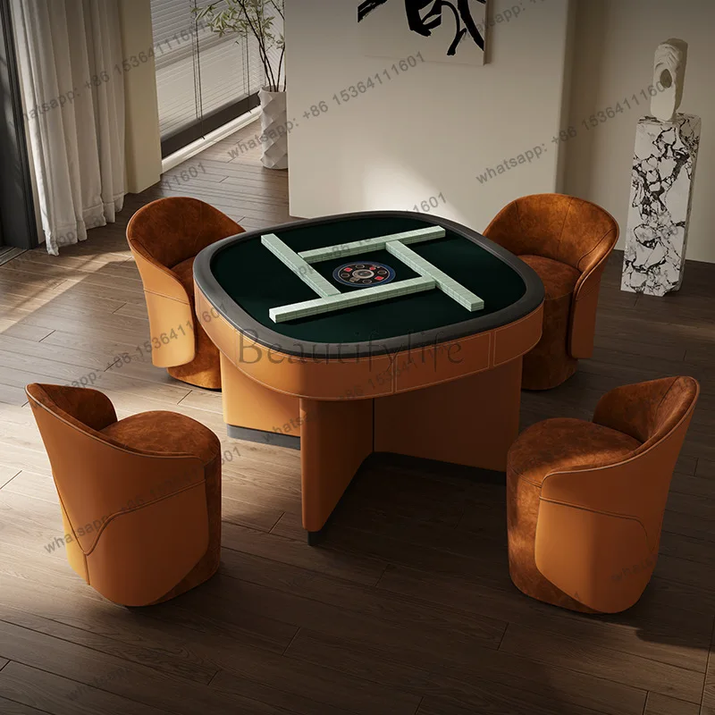 yj9 Mahjong table, Italian style saddle leather electric sparrow table household automatic model