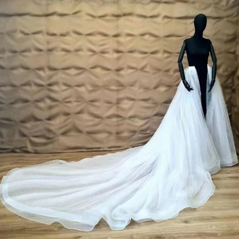 Destacável Glitter Tulle Overskirt para nupcial, saia removível para festa de casamento, trem longo, vestidos de baile