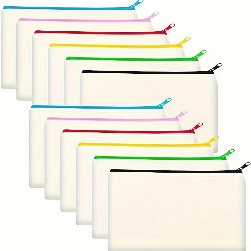 ブランクキャンバスジッパーポーチバッグ - 耐久性のある生地のマルチカラージッパー付きペンケース、学校、オフィス、旅行、クラフト用品用