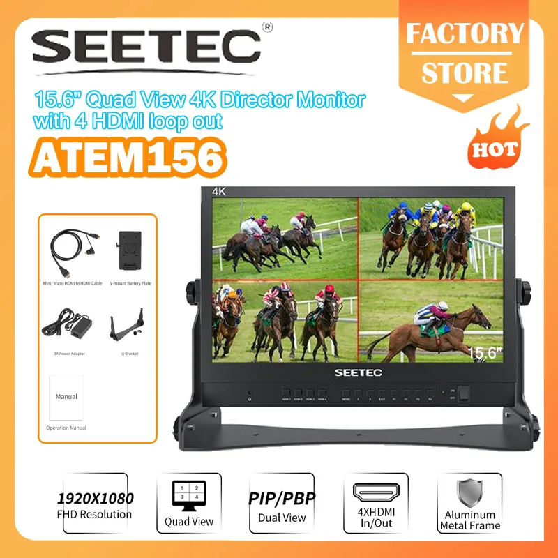 

SEETEC ATEM156 15.6 Inch Live Streaming Broadcast Director Monitor with 4 HDMI Input Output Full HD 1920x1080