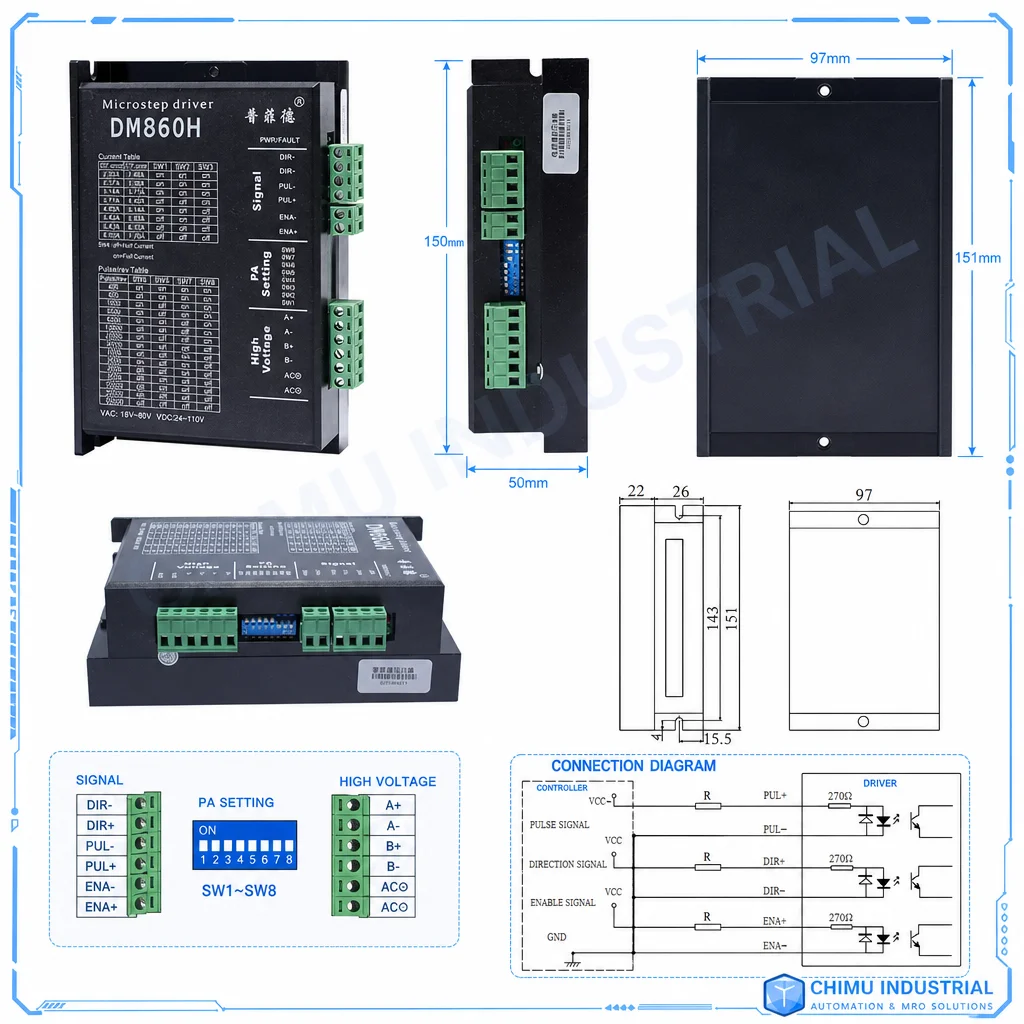 【CHIMU INDUSTRIAL】 for DM860H Stepper Motor Driver AC DC Universal with Fan 57 86