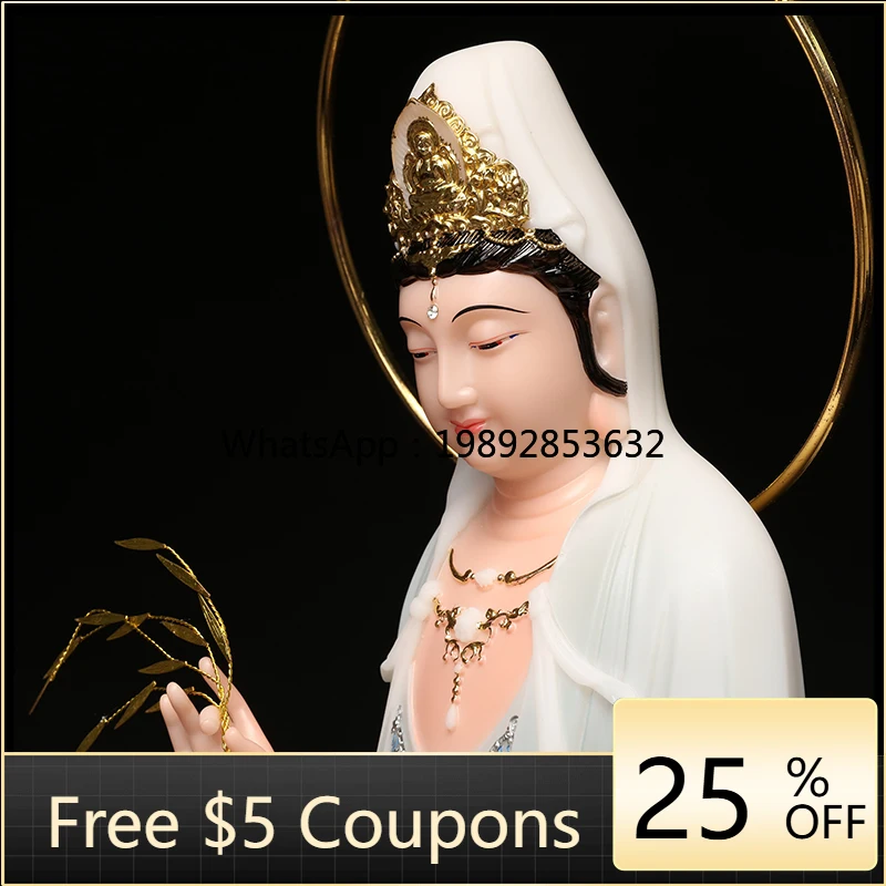 EE  Western Three Saints Buddha Statue White Jade Guanyin Bodhisattva Home Use Amitabha Buddha Statue