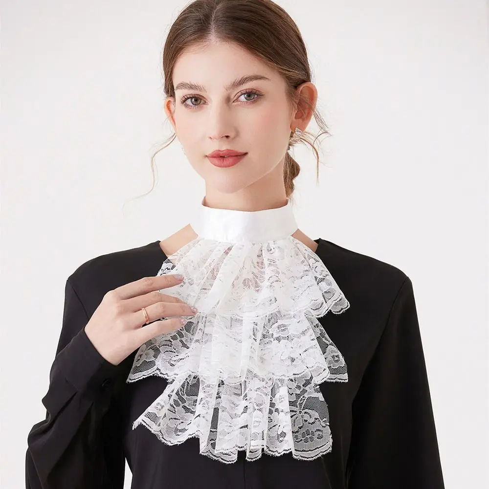 Kerah Renaisans Dapat Dilepas Cantik Kostum Victoria Berlapis Ruff Leher Elizabeth Antik Elegan Pesta Kerah Ruffle