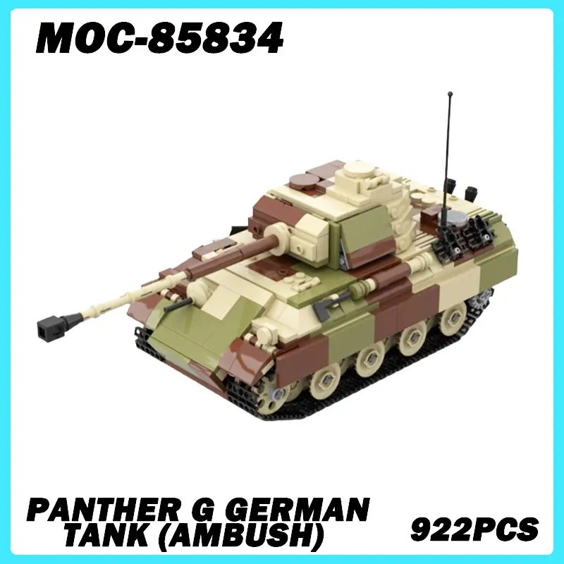 MOC-85834 WW II Military Vehicle Series Panther G German Tank (Ambush) Building Blocks, DIY Model, Bricks, Puzzle Toys for Gift