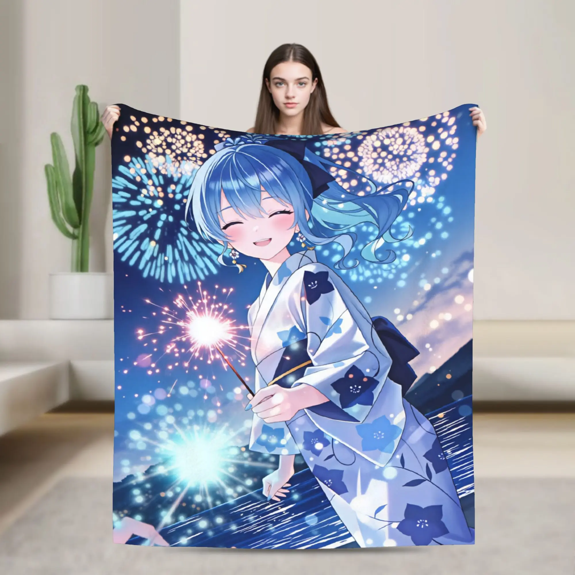Anime Singer Idol H-Hololive Suise Plush Blanket Students Flannel Throw Blanket For Living Room Soft  Bedspread Gift Idea