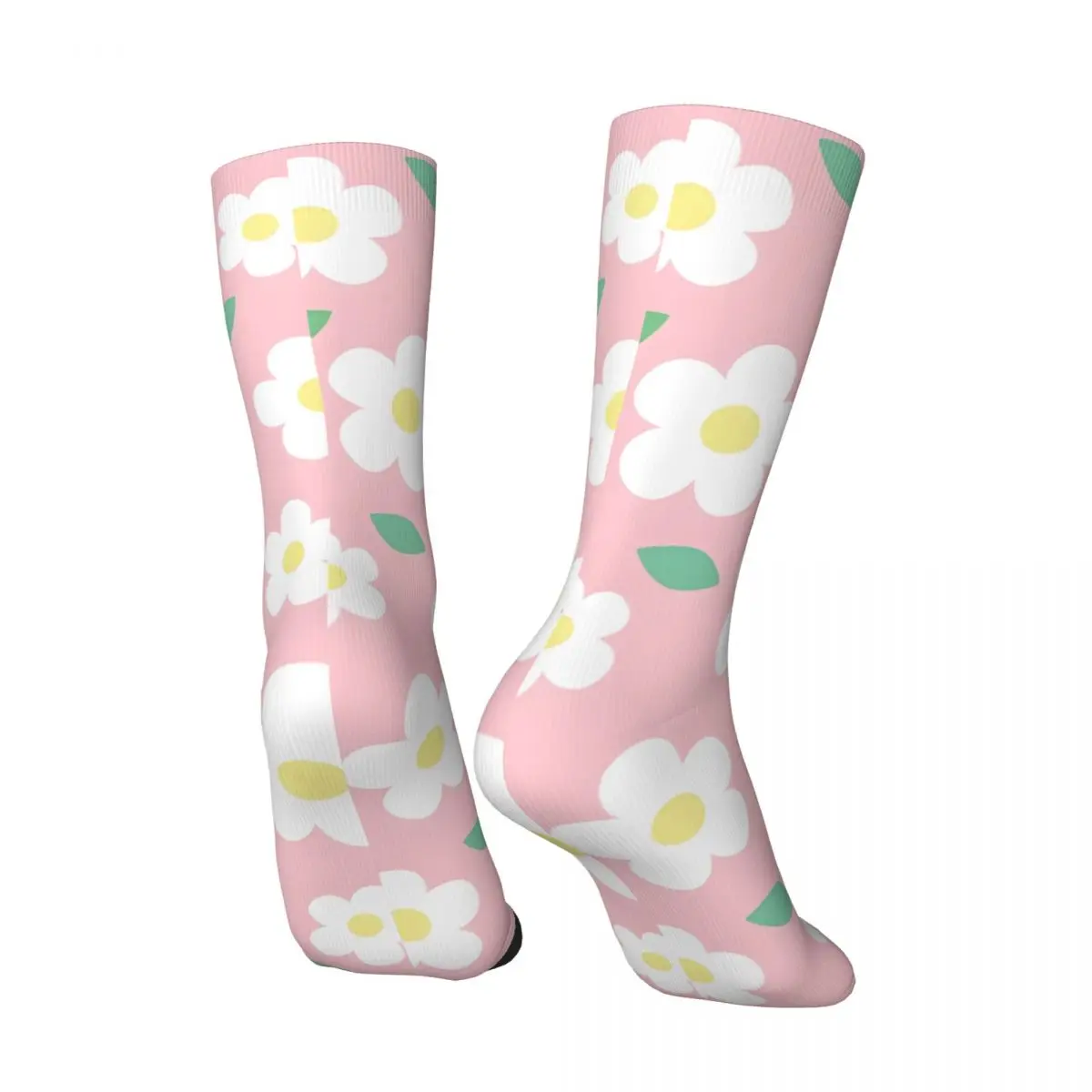 White Flower Pastel Pink Kawaii Cute Cottagecore Aesthetic Men's Socks Vintage Harajuku Street Style Novelty Pattern Crew Sock