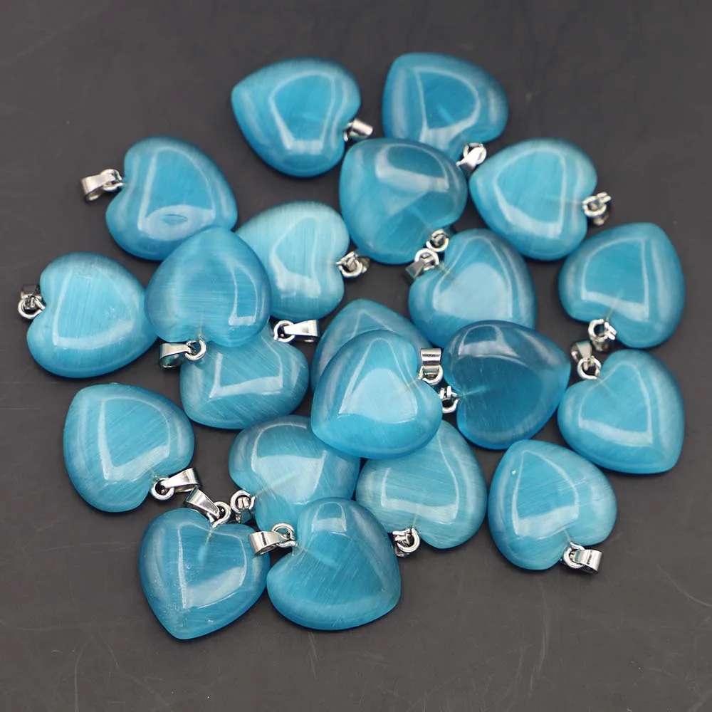 Natural Stone New Blue Agate Heart Necklace Pendant Lucky Minerals Healing Charm DIY Fashion Jewelry Accessories Wholesale 30Pcs