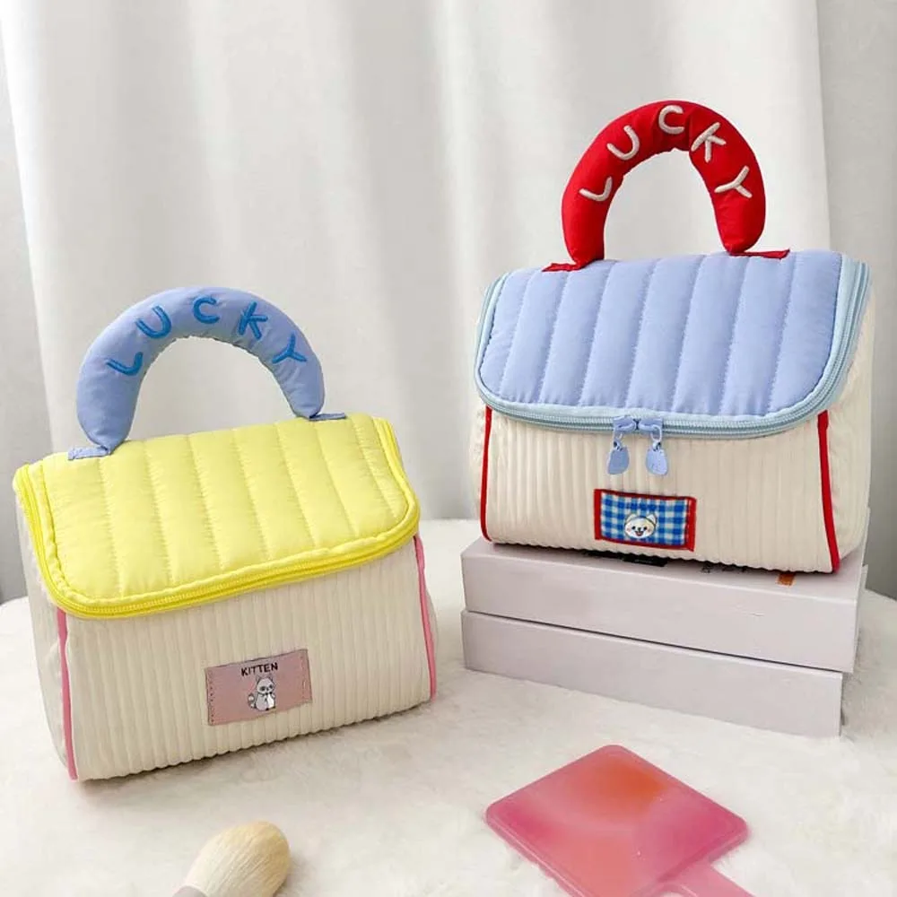 

Kawaii мультяшный дом, косметичка из хлопка, большая вместительная косметичка цвета дофамина, ручная сумка для макияжа в корейском стиле