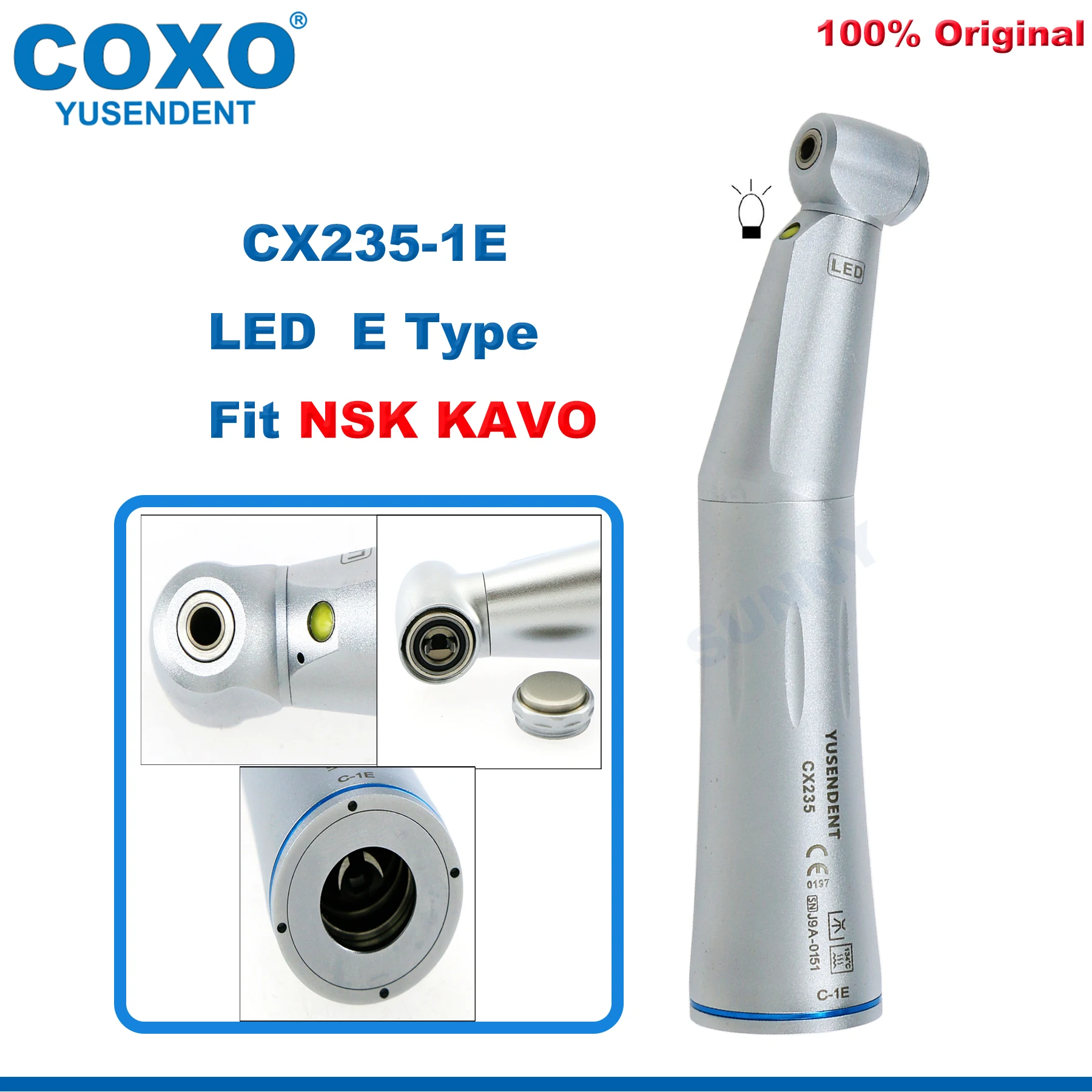 

COXO CX235 1:1 Dental LED Low Speed Handpiece E Generator Contra Angle Handpiece Internal Water Spray E Type Fit NSK KAVO