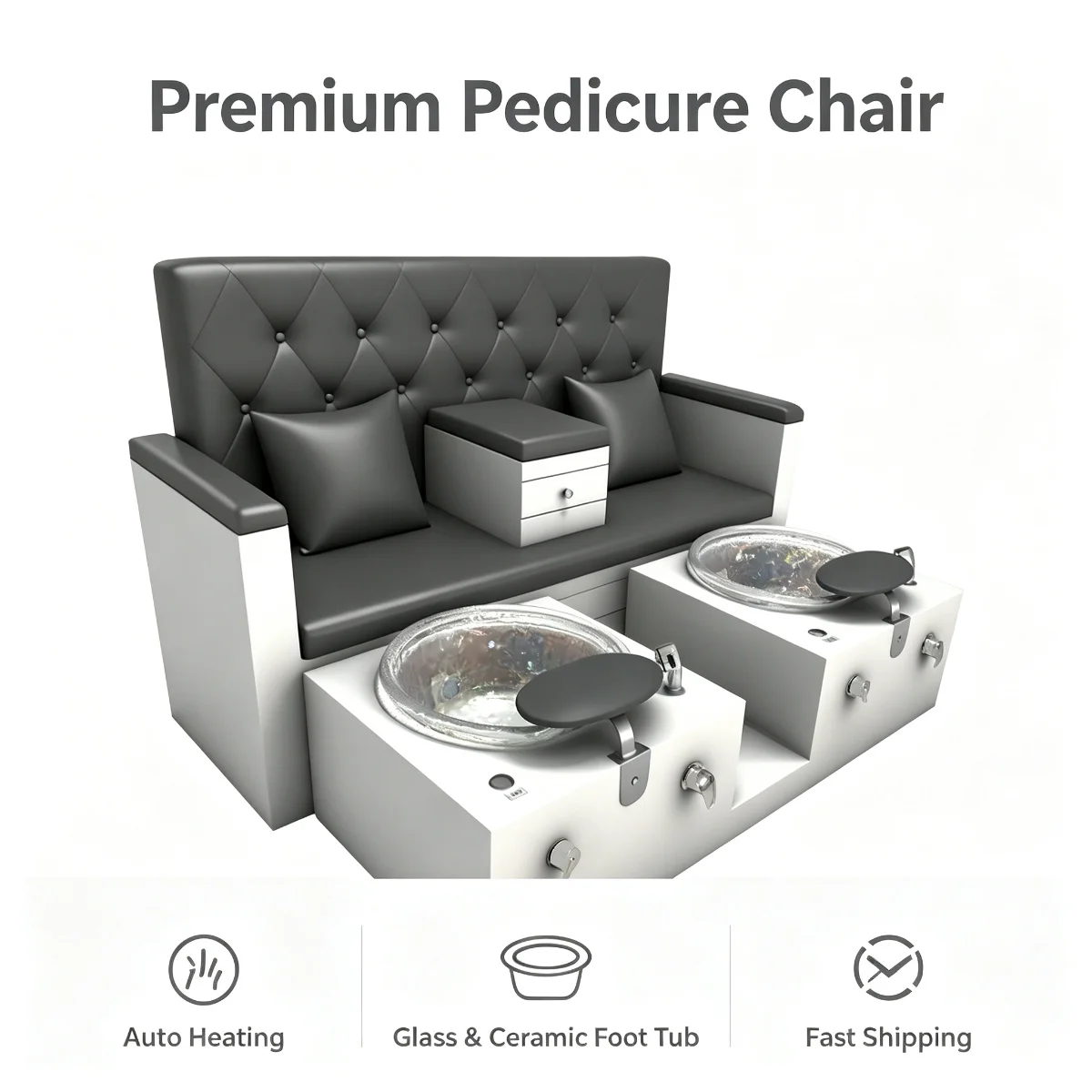 Premium Double Pedicure Spa Station Electric Massage Chair Heated Foot Bath Tub Hydrotherapy Nail Salon Beauty Furniture Set