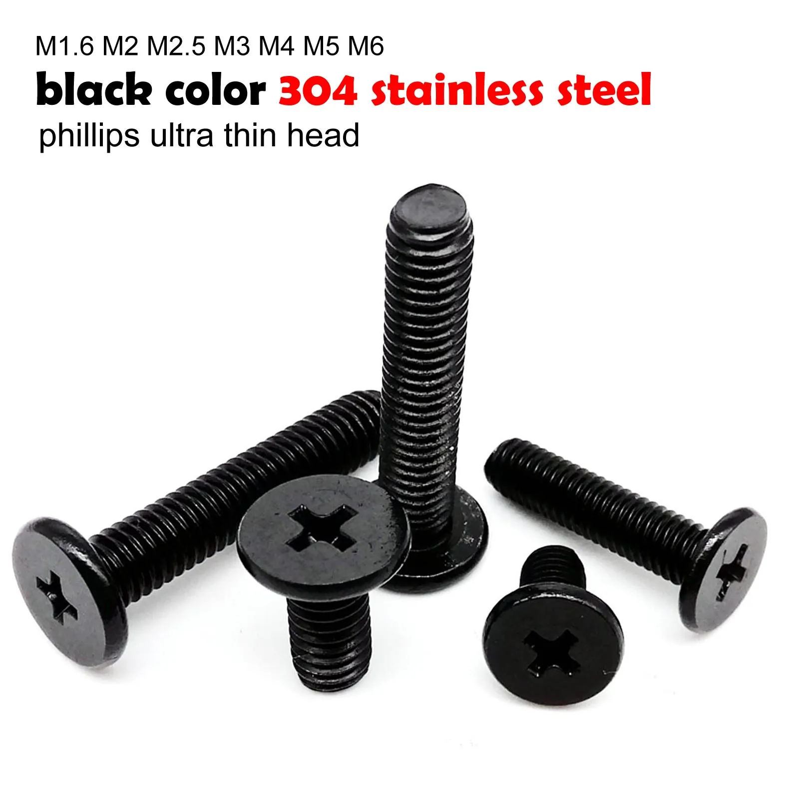 HZYUEGOU CM M1.6 M2 M2.5 M3 M4 M5 M6 Schwarze 304 A2 Edelstahl Kreuzschlitz-Phillips-Schraube mit ultradünnem, superflachem Waferkopf – Detail 4