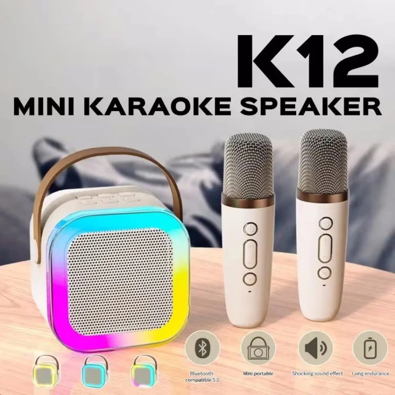 Nowy K12 Bluetooth Karaoke Przenośny system głośników 5.3 PA z 2 mikrofonami bezprzewodowymi Domowe rodzinne śpiewanie Zabawki Prezenty dla dzieci