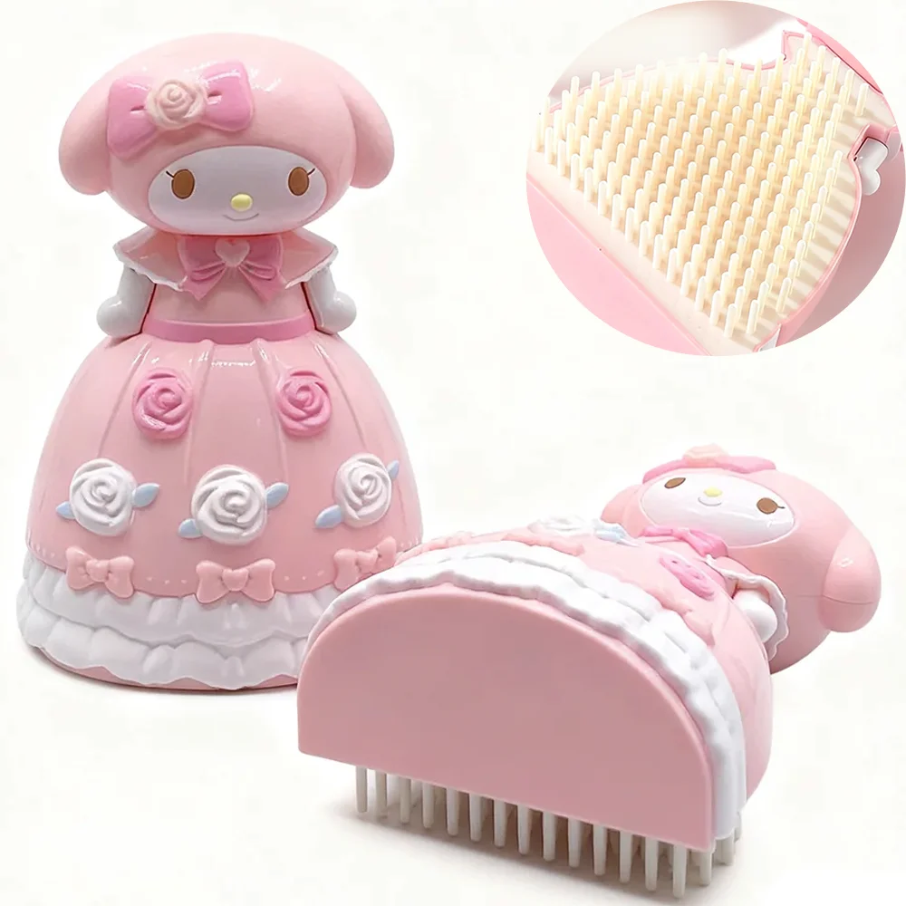 

Cute My Melody Anime Hair Brush for Girls - Soft Bristles 3D Scalp Massager Anti Frizz Static Free Styling Tool for Women