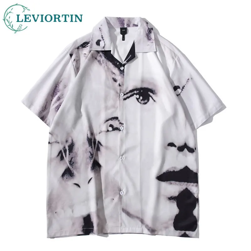 Vintage Hawaiian Shirt Y2K Streetwear Hip Hop Eye Graphic Print Punk Short Sleeve Beach Shirts 2023 Summer Button Loose Blouse