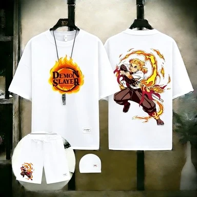 

Комплект футболка и шорты Demon Slayer, повседневный летний хлопковый костюм, дышащая аниме-одежда для мужчин и женщин, уличная одежда для повседневной носки
