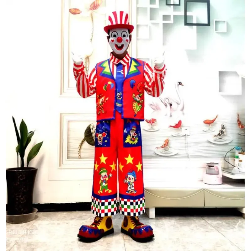 Clown Costume Men Performance Suit New Stage Include Vest Shirt Hat Pants