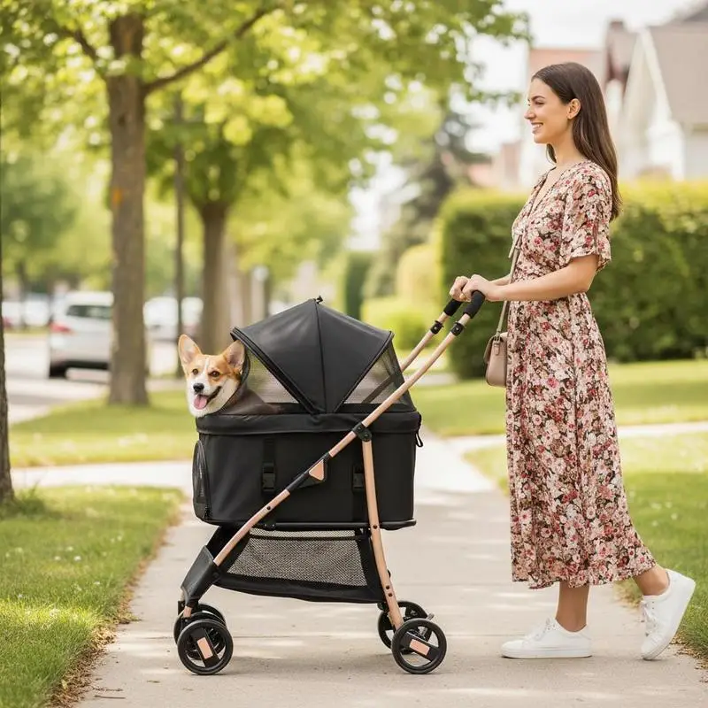 3-in-1 Haustier-Kinderwagen mit abnehmbarem Autositz-Träger - Schwarz