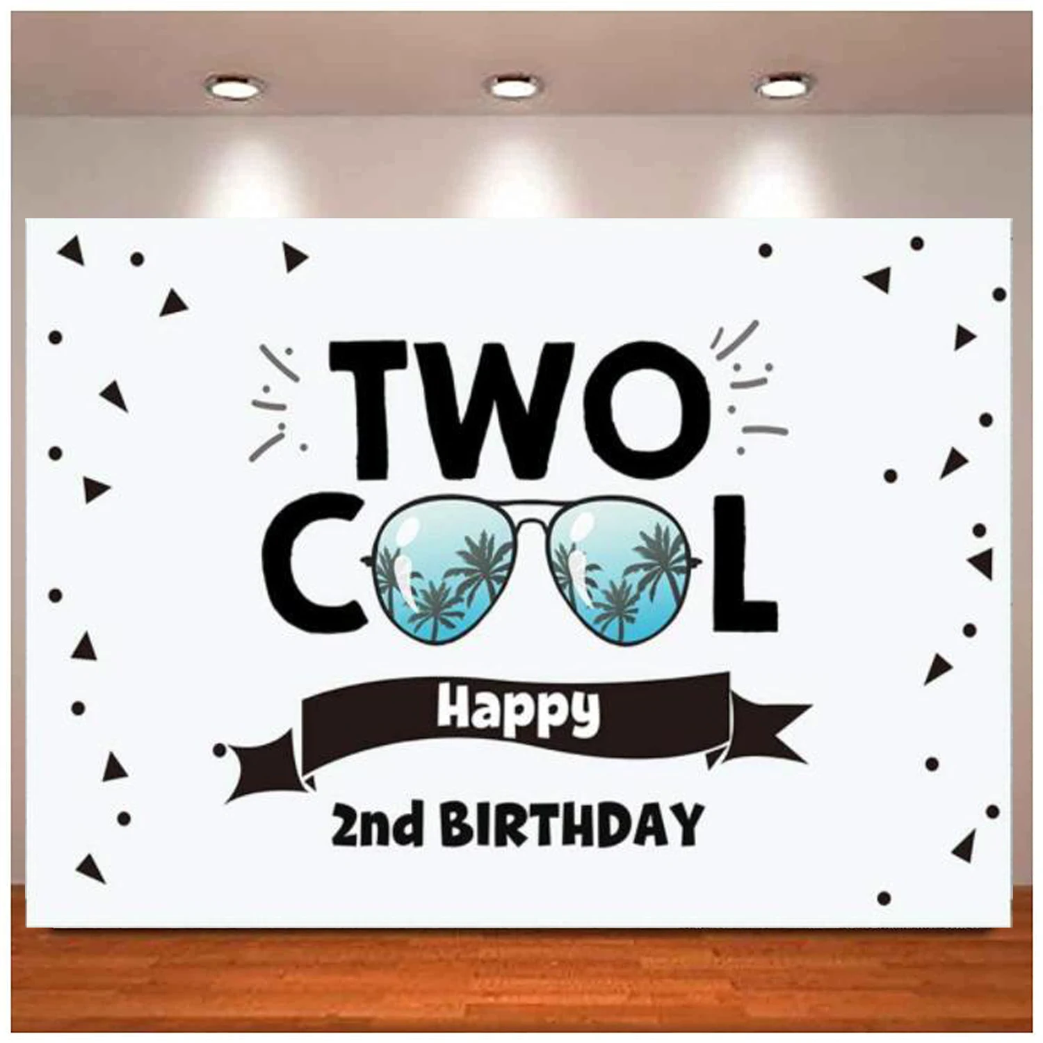 

Two Cool Sunglasses Theme Photography Backdrop Happy 2nd Birthday Party Decor Background Banner For Cake Table Photo Studio Prop