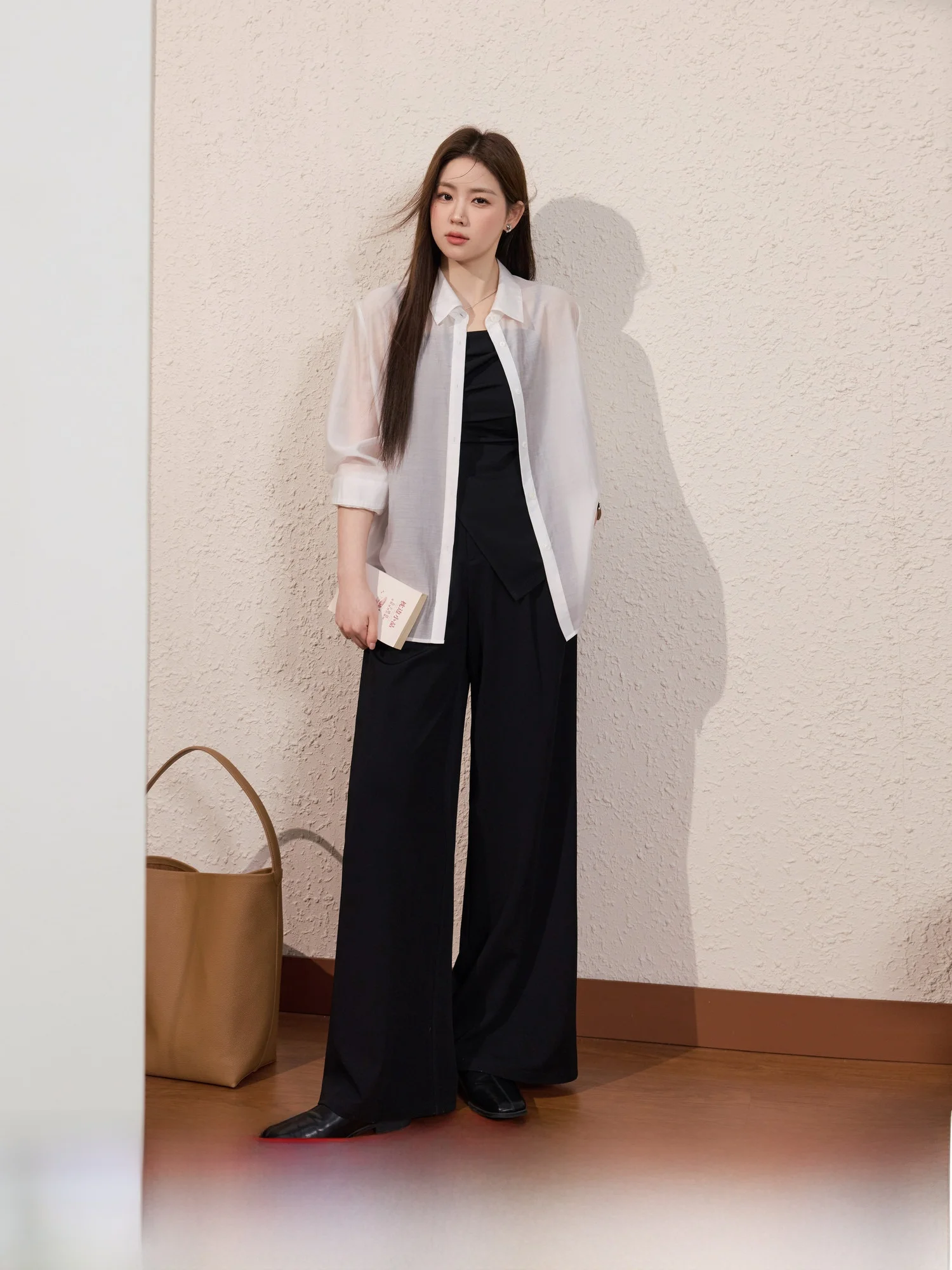 

Blue Language plus Size Women's irt Sun Protection Straight Leg Meat Covering Tube Top Tee Piece Set Ele Slimming Pants