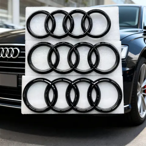 아우디 4링 블랙/실버 ABS 엠블럼 스티커 자동차 후드 프론트 보닛 그릴 리어 트렁크 로고 배지 A3 A4 A5 A6 A7 Q2 Q3 Q5 Q8 TT