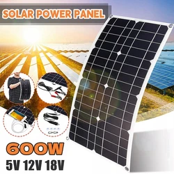 Panel Solar de 600W y 18V, Kit de cargador Solar Flexible de cristal único, USB Dual, 12V/5V CC, adecuado para baterías automotrices RV