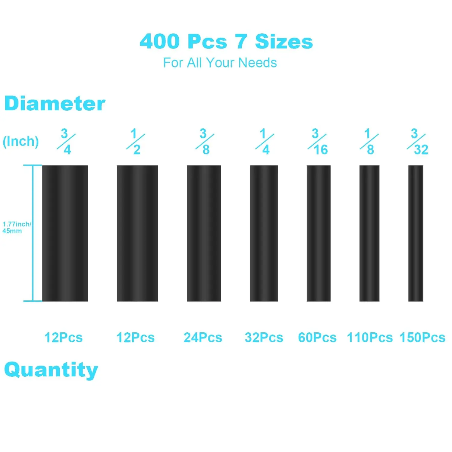 접착제가 늘어선 400개 와이어 열수축 튜브 키트, 와이어용 산업용 열수축 튜브, 3:1 해양 등급 열수축