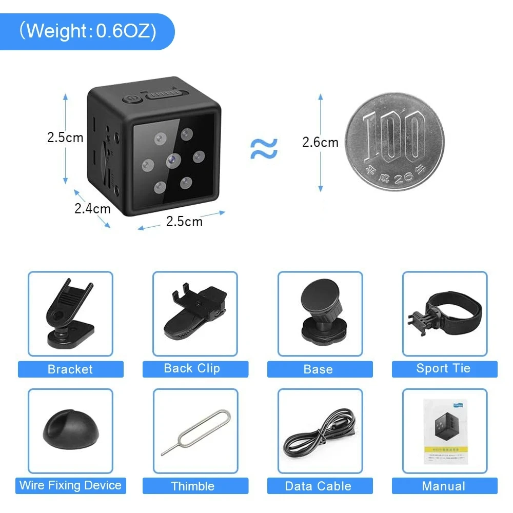 Mini Dice Shaped Camera HD 1080P Micro Camcorder Night Vision Outdoor Sports Dice Pattern Video Recorder for Home Office Sport