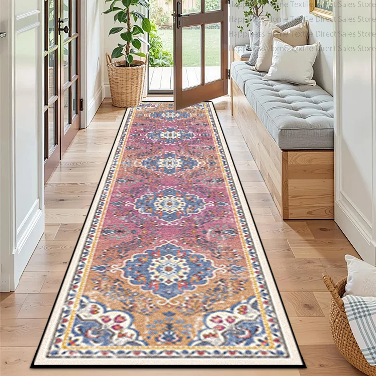 Persian Retro Ethnic Style Villa Corridor Carpet Anti Slip Washable Stairway Runner Decorative Mat Entrance Aisle Long Size Rug