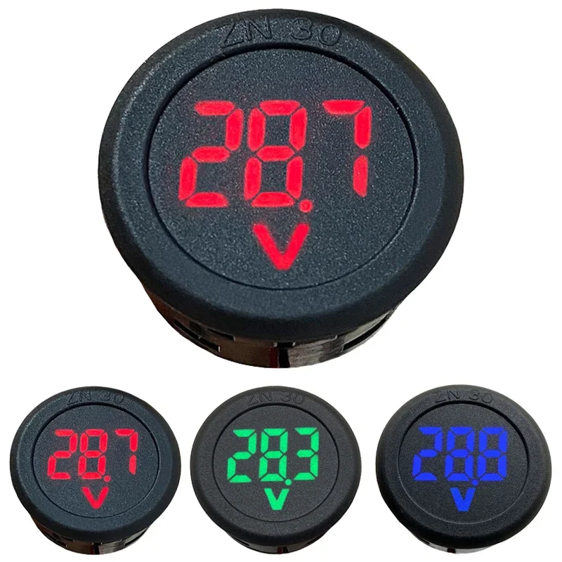 LED Digital Display Round Two-wire Voltmeter DC 5-100V Car DC Digital Voltage Current Meter Volt Detector Tester Monitor 3 Color