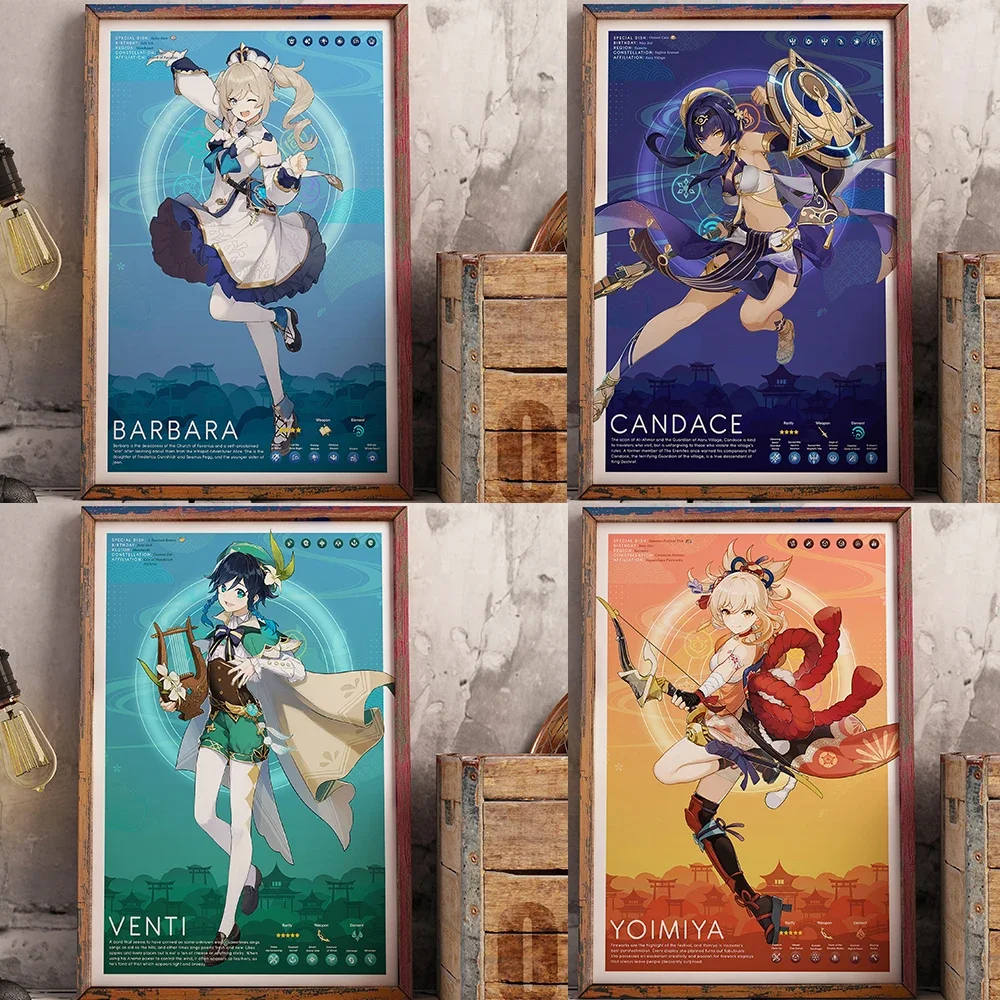 Genshin Impact Profile Poster Canvas Painting Anime Poster Gaming Print Boyfriend Gift Girlfriend Gift Gamer Gift Home Decor