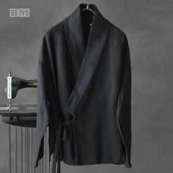 Chinese Traditional Clothes Plus Size Casual Hanfu For Men Tai Chi Kung Fu Cardigan Vintage Taoist Robe Loose Black Tops Male
