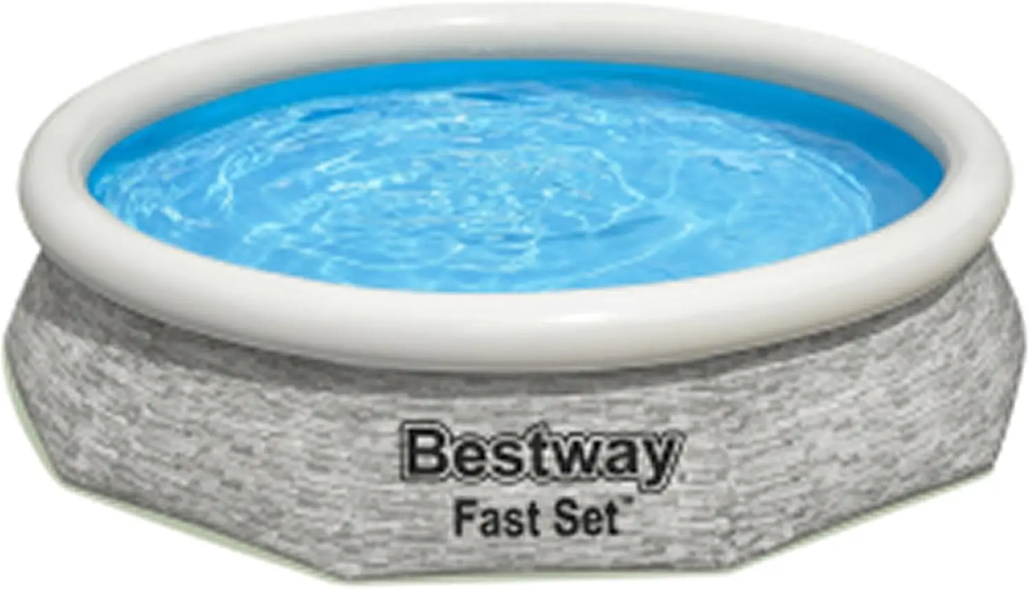 Piscina inflable Fast Set de 10' x 26" con diseño de piedras apiladas para exteriores, sobre el suelo, para patio trasero.