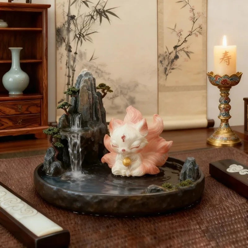 Colorful Nine Tailed Fox Ornament Chinese Style Large Size Tea Pet Household Desktop Decoration Resin Crafts Fox Tea Play