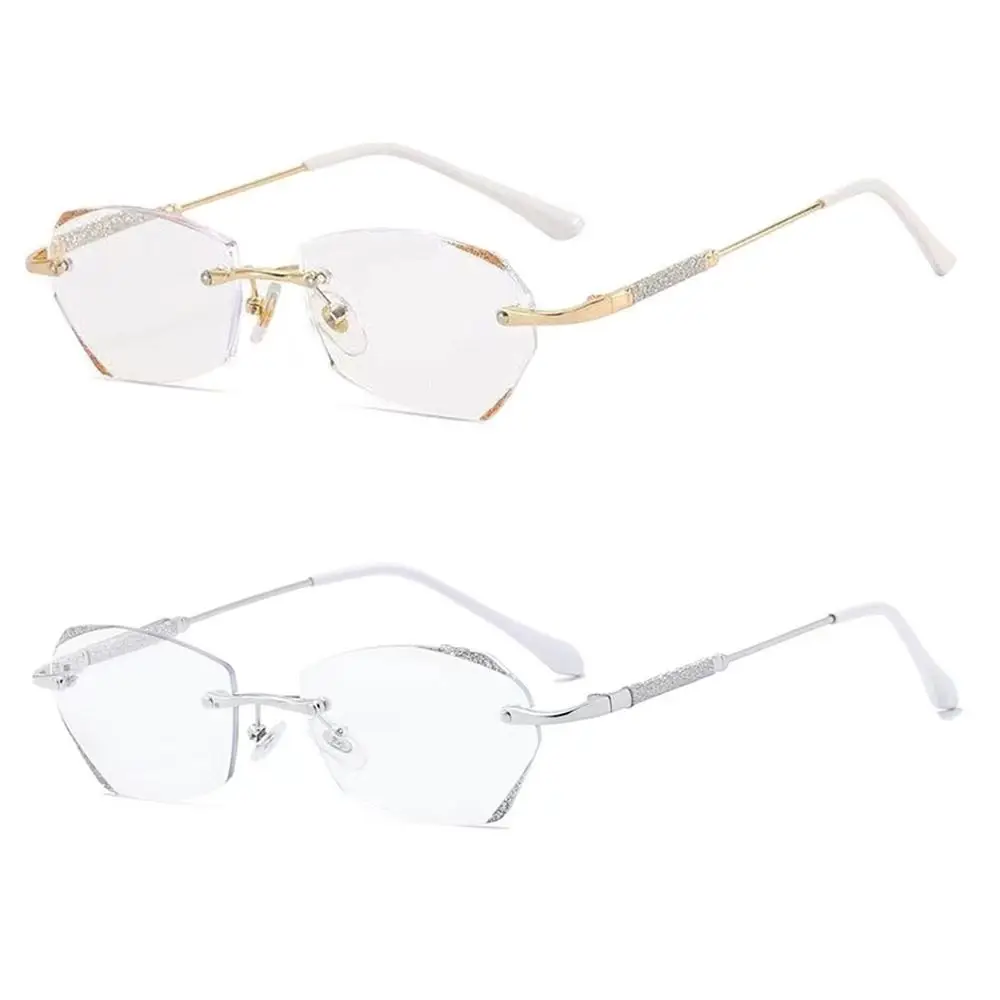 Myopia Glasses Luxury Women Rimless Diamond Cutting Frame Anti Blue Light Eyeglasses Prescription Eyewear Diopter -1.0 To -4.0