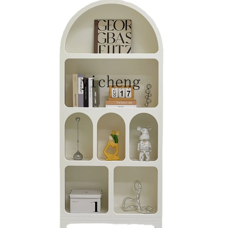 

Zc Multi-Layer Shelf Floor Household Storage Rack Modern Living Room Cream Style High Shelf