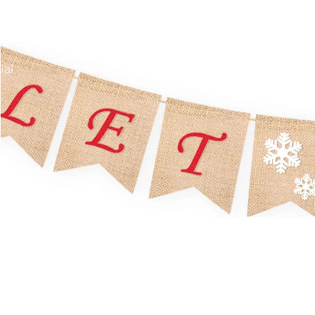 

Let It Snow Letters Bunting Party Decoration Linen Burlap Banner Snowflakes Pattern Winter Hanging Bunting Letter Burlap Banner