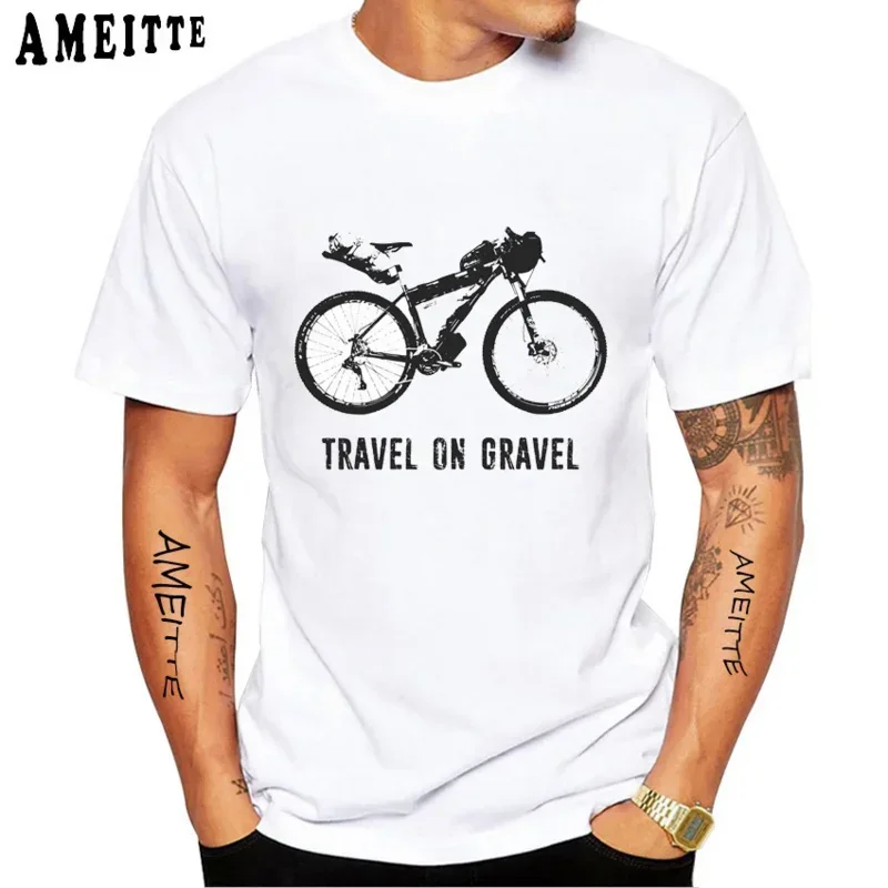 Short Sleeve Cycling T-Shirt for Men, Cool Boy Bike Ride Tops, Bicycle Sport White Casual Tees, Travel on Gravel Bikepacking