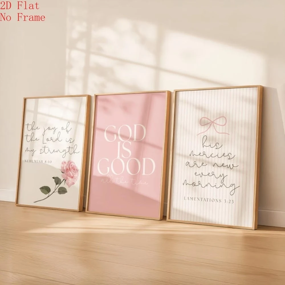 conjunto-de-3-pecas-arte-de-parede-moderna-rosa-crista-'deus-e-bom'-poster-em-tela-para-sala-de-estar-quarto-e-decoracao-de-casa