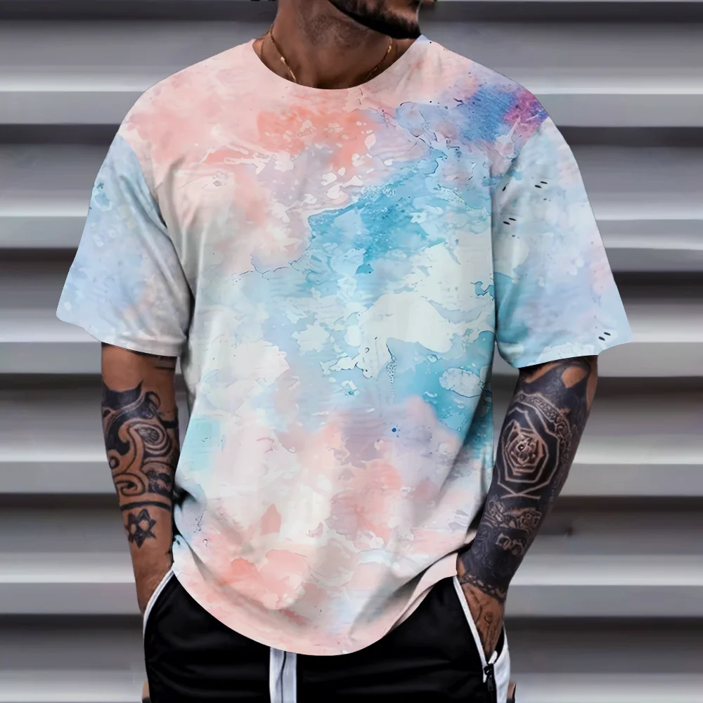 

Men's summer hot street casual fashion T-shirt with multi-color tie dye 3D printing trend men's short sleeved top