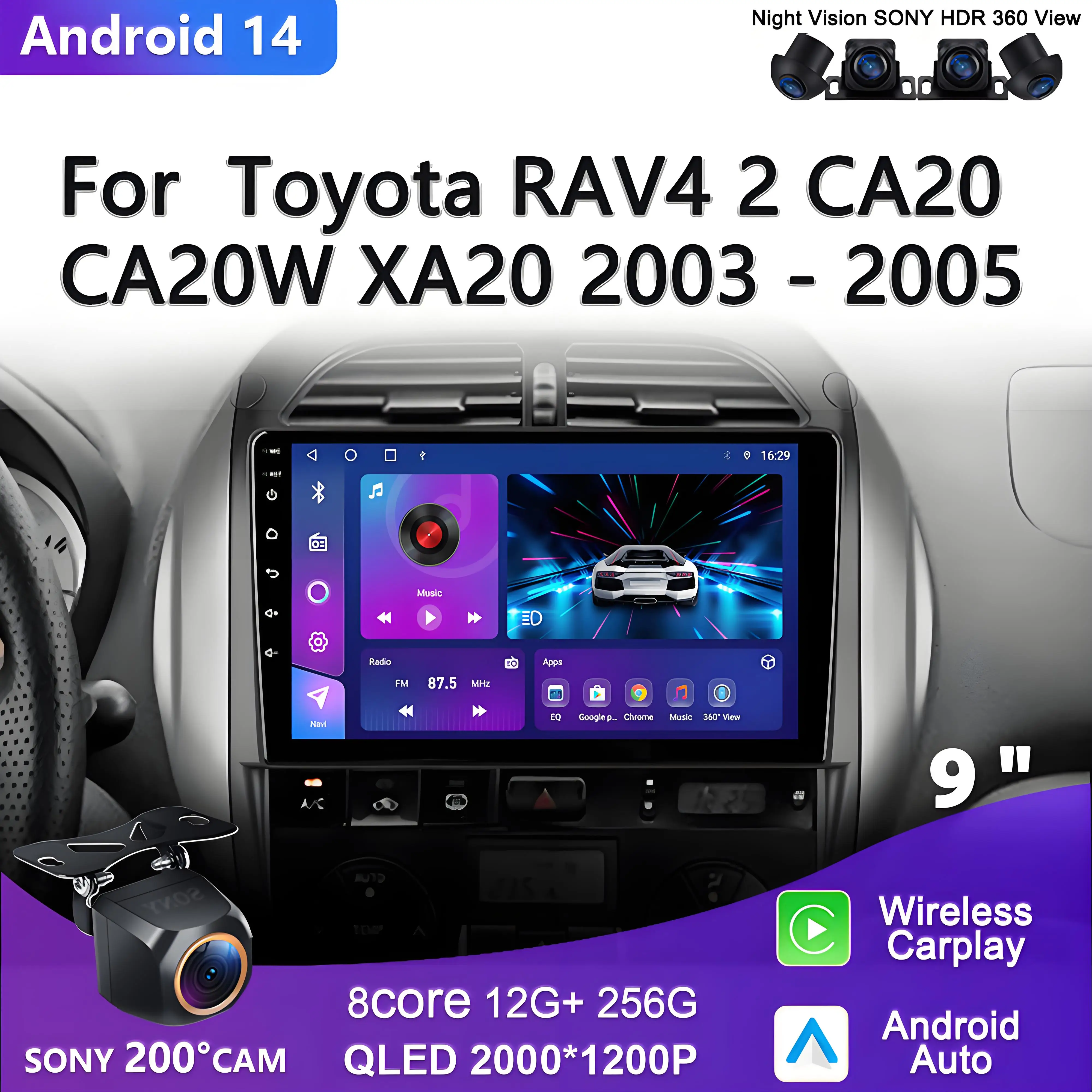 

Android 14 Car Multimedia Player For Toyota RAV4 2 CA20 CA20W XA20 2003 - 2005 Auto Radio GPS Navigation Carplay Stereo Radio