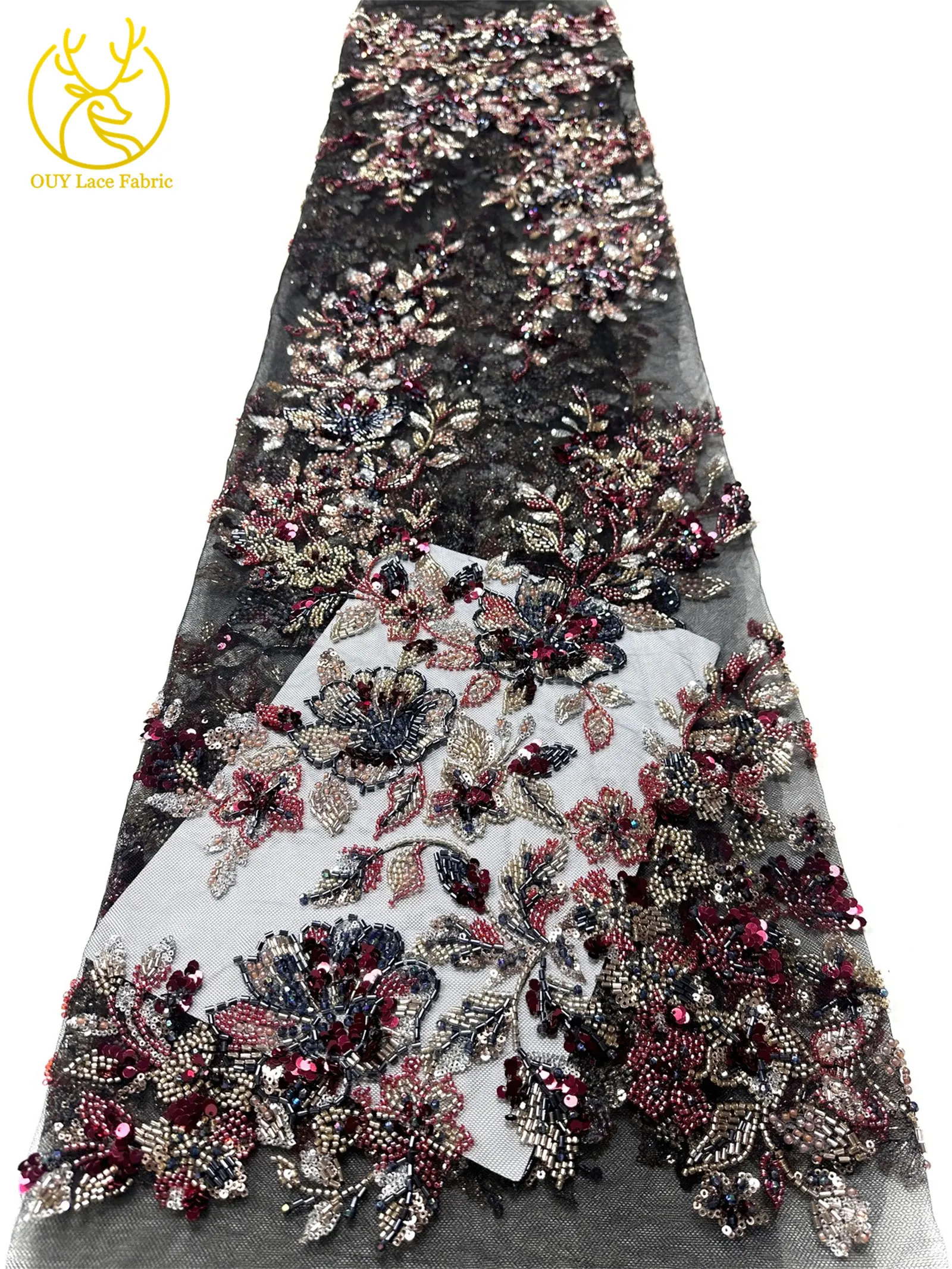 Elegantes neues Design, nigerianischer handgefertigter, stark perlenbesetzter Spitzenstoff, luxuriöse afrikanische französische Pailletten-Spitze für Damen-Partykleider zum Nähen – Detail 31