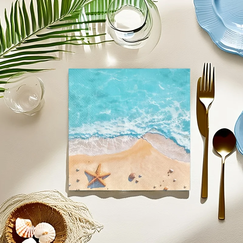 Summer Hawaiian Ocean Beach Theme Servietten – geeignet für Hochzeiten, Bars und Batmitzva, – dekorative Servietten im Sommer-Strand-Stil – Detail 2
