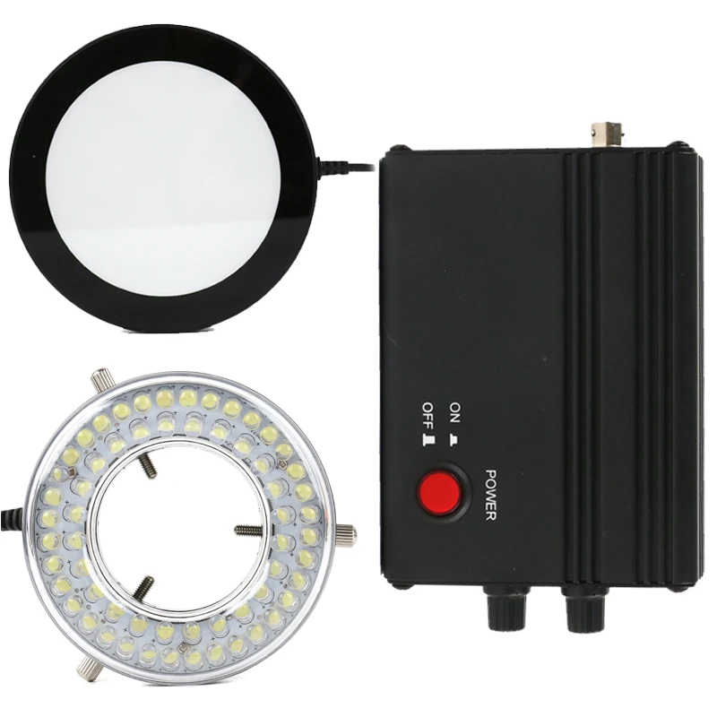 2 in 1 72mm Back Bottom Circle Transmitted Light Source Back Fill Lamp + 60 LED Ring Light Stereo Microscope LED Illumination