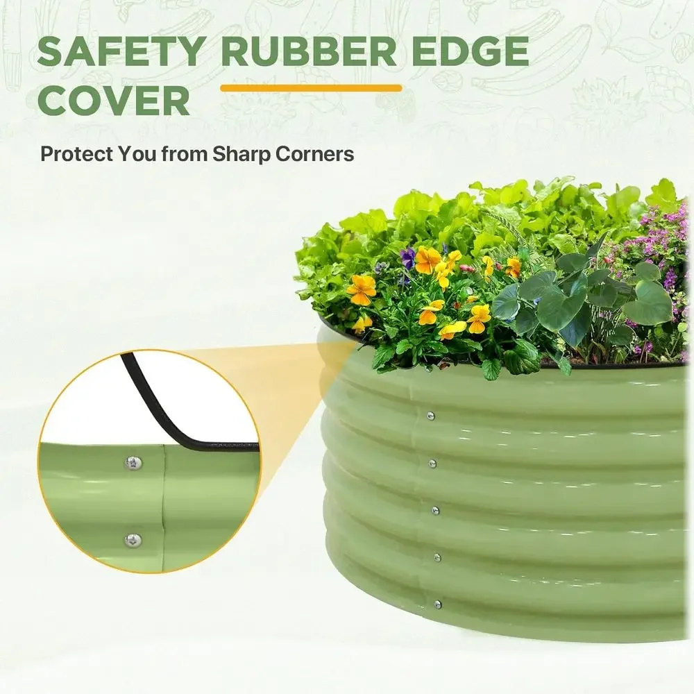 42 Round 17 Tall Galvanized Metal Raised Garden Bed for Outdoor Plants, Vegetables, and Herbs in Olive Green