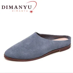 Women Closed Slippers Summer 2026 New Suede Genuine Leather Casual Women Shoes Large Size 41 42 43 Slippers For Ladies