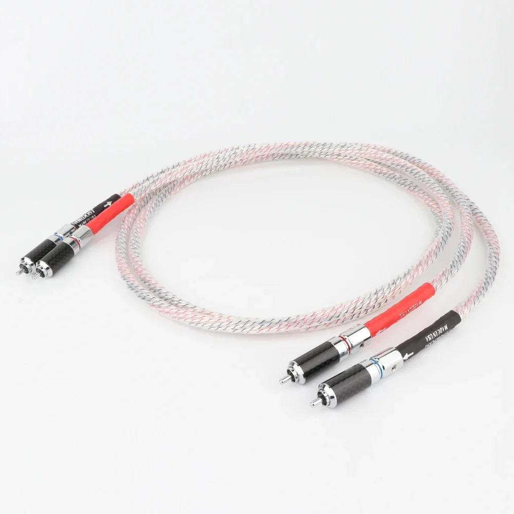 High Quality Pair Nordost Valhalla 7N silver plated audio RCA interconnect cable with Carbon fiber RCA plug connector